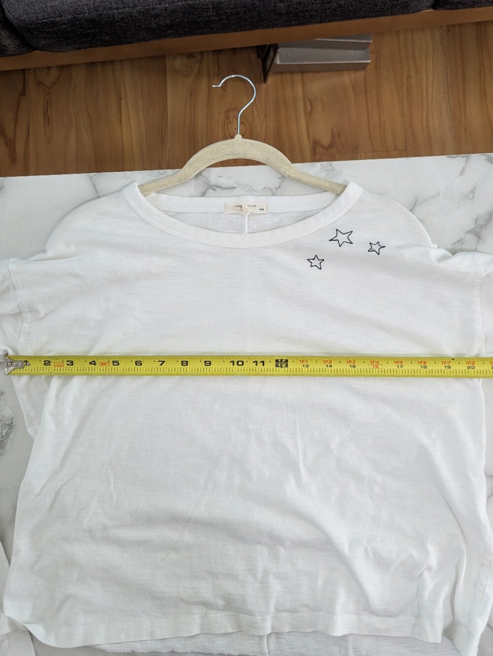 Rag & Bone Scribble Embroidered Star Long Sleeve Shirt Crop White Medium M - Picture 8 of 10